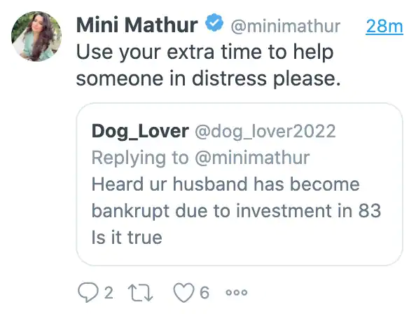 Mini Mathur schools a troll who asked if her husband